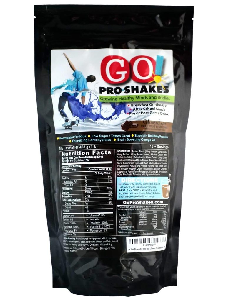 GO Pro Shakes – Beljakovine v prahu Smoothie za otroke in najstnike – Zdrav prigrizek – Brez dodanega sladkorja – Podpira rast in moč – Bogata čokoladna aroma