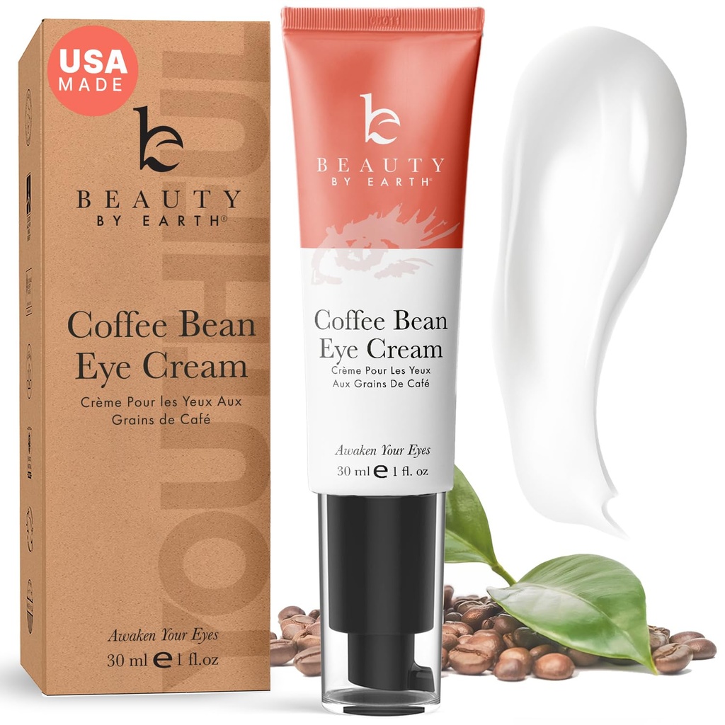 Beauty by Earth Caffeine Eye Cream za Puffiness & Bags pod očmi - ZDA Made with Natural & Organic sestavine, Under Eye Cream za temne kroge z Glicerin & Vitamin E, Brightens & Osveži