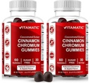 Vitamatski krom brez sladkorja s cimetom Ceylon – 2000 mg ekvivalent na serviranje (iz ekstrakta 83 mg) – Ne-GMO, Gluten-free – 60 Veganskih gumijev – 2 paketa