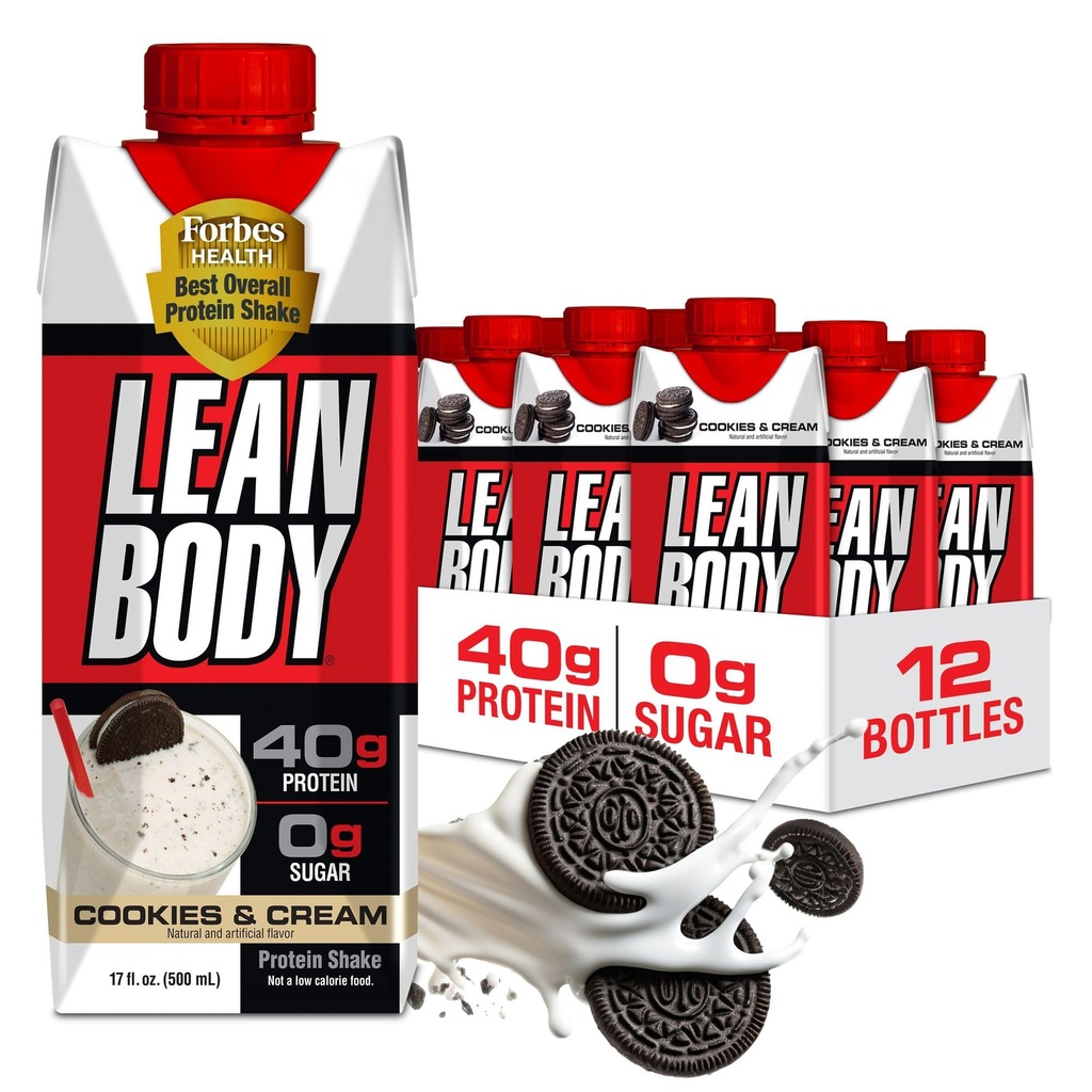 Lean Body Ready to-Pink Piškotki in Cream Protein Shake, 40g beljakovine, Whey mešanica , 0 Sladkor, Gluten št, 22 Vitamini in minerali, (Reciklirna škatla & Lid - pakiranje po 12) LABRADA , 17 Fl Oz (Pack po 12)