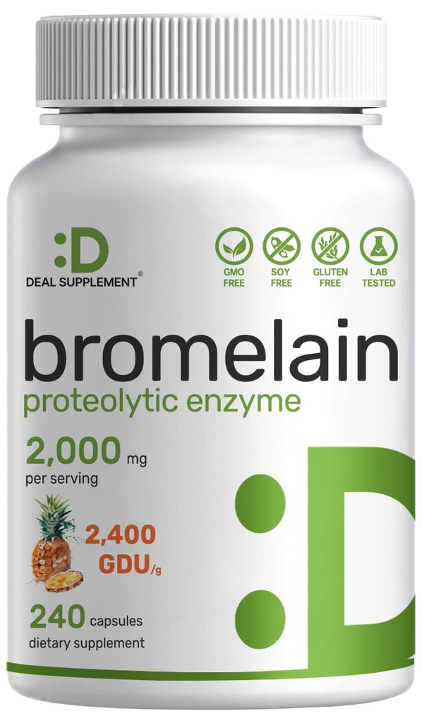 Bromelain dodatek 2.000mg na strežbo, 240 Kapsule – naravni proteolitični encimi iz svežega ananasa – podpira prebava hranil