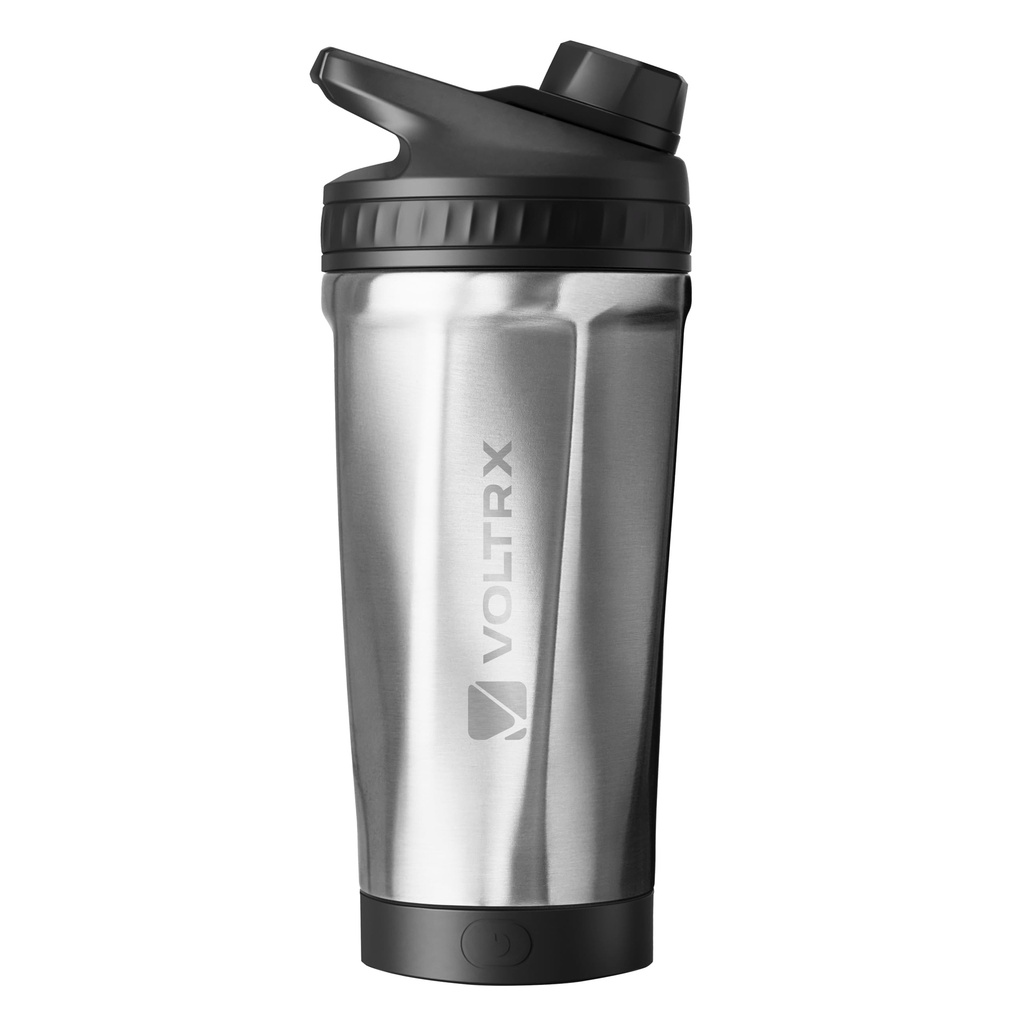 VOLTRX ChillMix Shaker steklenička iz izoliranega nerjavečega jekla - USB C polnilni električni mešalnik za stresanje beljakovin, Shaker skodelice za stresanje beljakovin in nadomestek obrokov, Chrome Steel, 16 oz