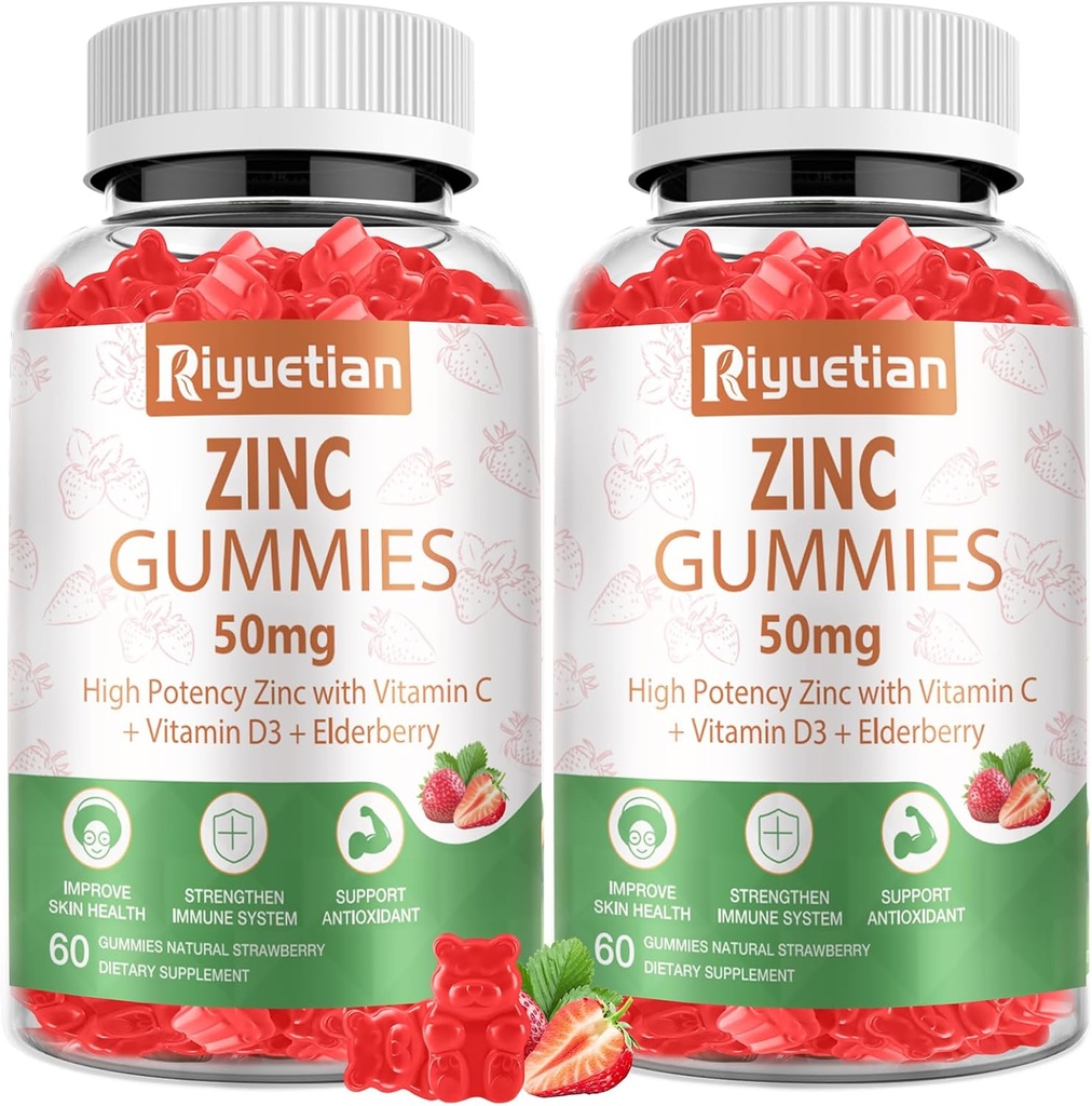 Cink Gumies 50mg - Vitamin C, D3 & Bezgove jagode, Echinacea, cink Imune Health Gumies, Non-GMO, Naravni antioksidant dodatki za moške in ženske, Vegan 2 Pack