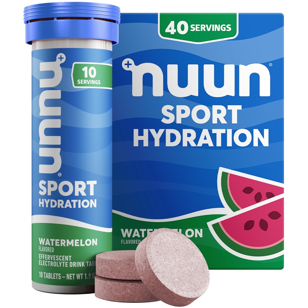 Nuun Sport Elektrolitske tablete z magnezijem, kalcijom, kalijem, kloridom in natrijem, brez glutena in veganom, lubenico, 4 pakiranja (40 skupaj)