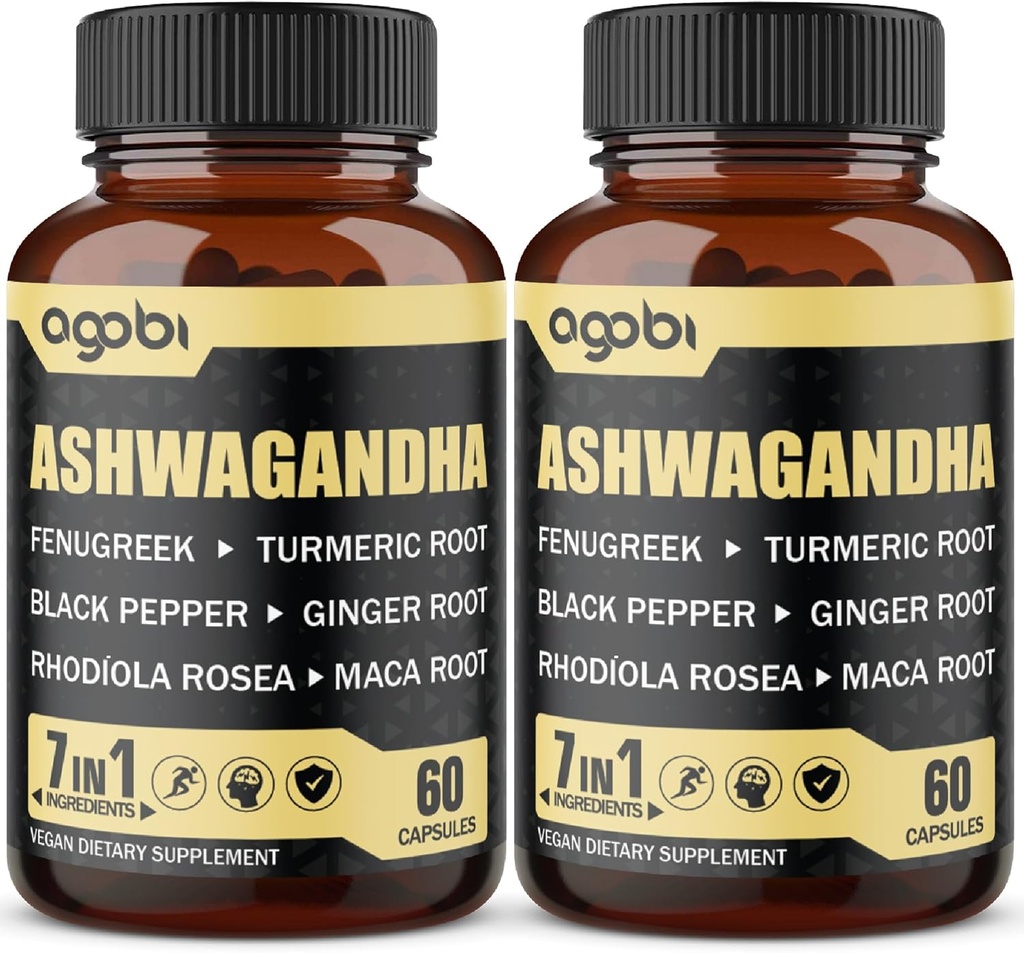 2 pakiranji 60 kapsul - 8050mg Ashwagandha Extract dodatek - 7v1 s Fenugreek, Maca, Kurkuma, Rhodiola, Ginger & Black Pepper - Spirit, Imune & Energy Support - 4 mesecev