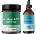 HERBAMA Valerian in Matherwort Kit - paket 1800 mg Valerian Root Gummies & Matherwort tekoče kapljice - Vegan, Non-GMO, Želatina & Alkohol-free - 2 paket