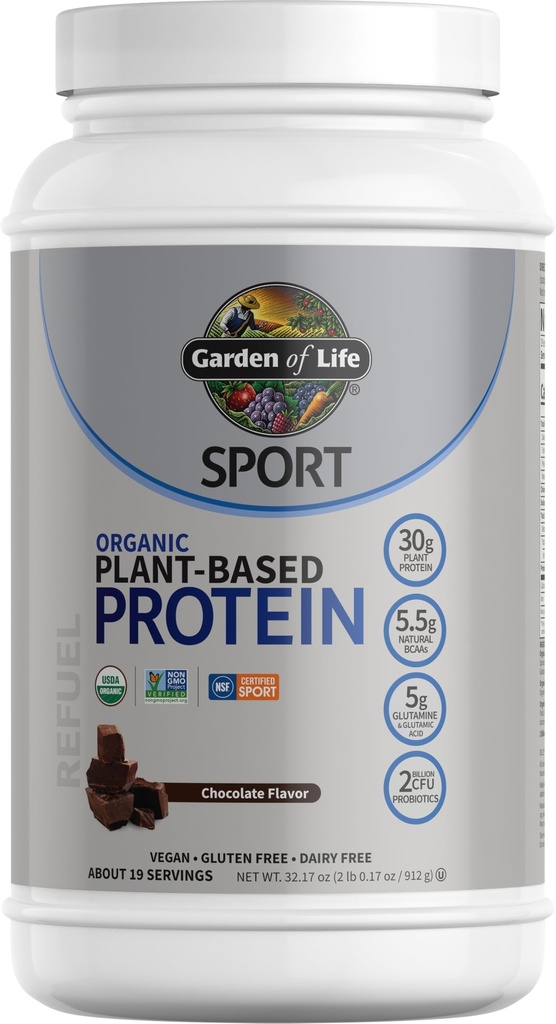 Vrt življenja Organic Vegan Protein Powder s probiotiki, BCAA, NSF Certified, Gluten Free & Šport, Ne GSO, Šport Protein Powder, 19 Serving, Čokolada