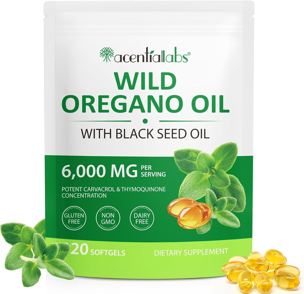 Oil of Origano Softgels 6000mg Per Serving - Oil of Origano z oljem črnega semena - Potent Carvacrol & Thymokinon 