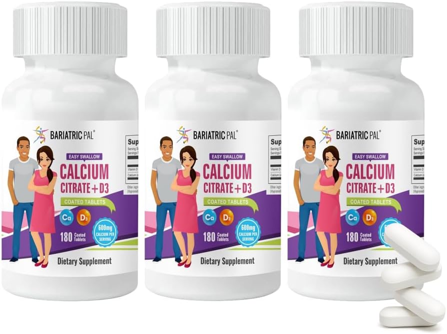 BariatricPal Easy Pogoltniti kalcijev citrat (600 mg) in D3 Obložene tablete (oskrba z 90 dni)