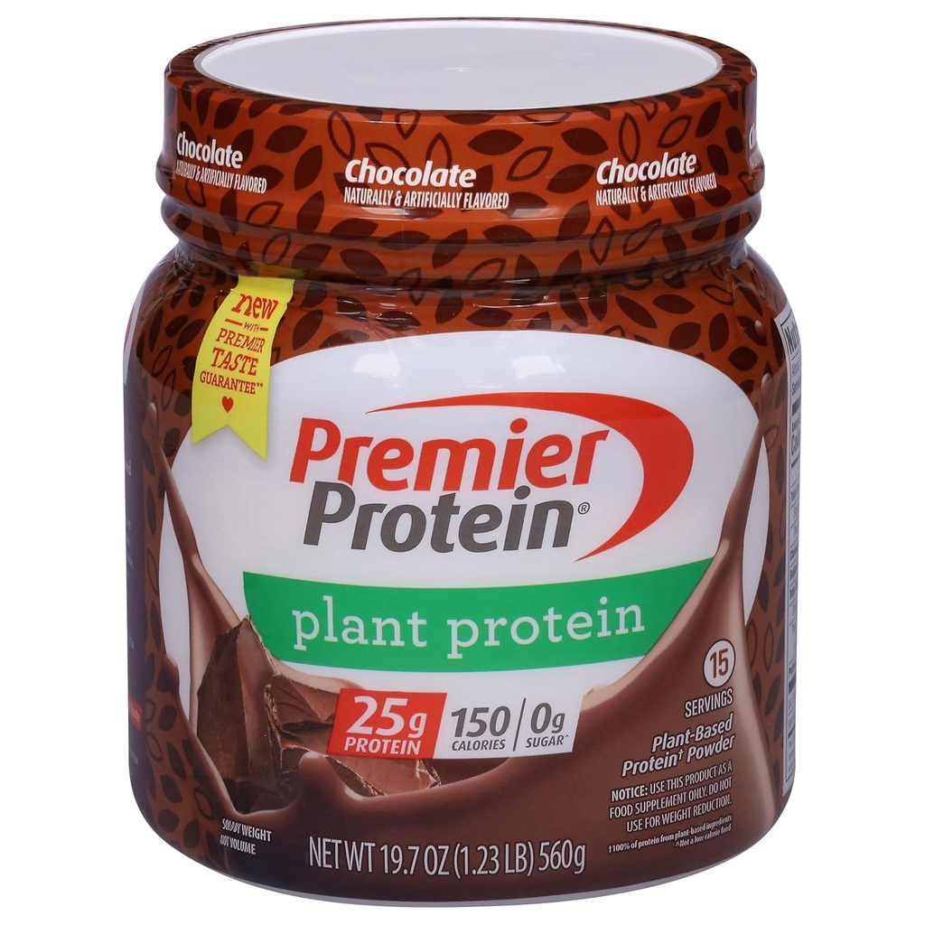 Premier Beljakovine v prahu Rastline Proteini, Čokolada, 25g Rastlinske beljakovine, 0g Sladkor, Brez glutena, Brez soje ali mlečnih sestavin, 15 Serving