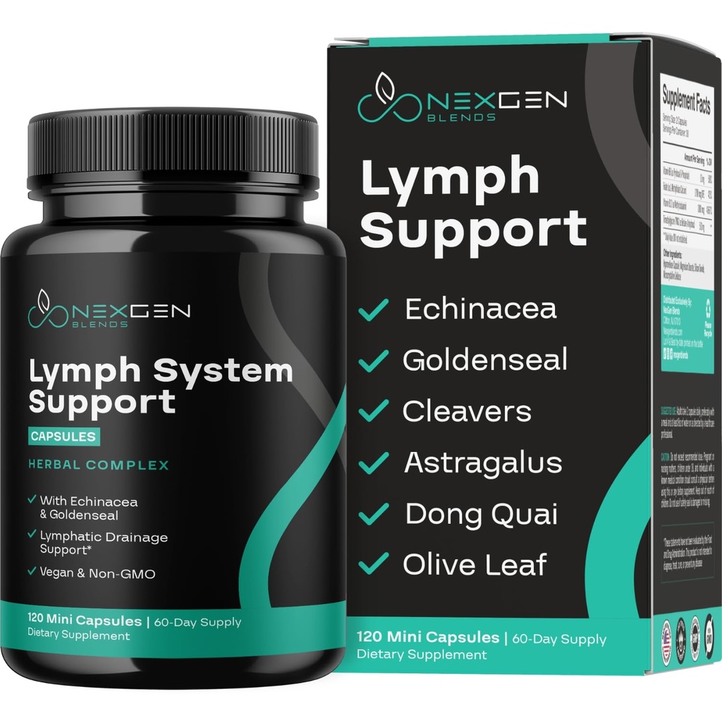 Herbal Lymph System Supplement - Lymphatic Support Complex with Echinacea Goldenseal Astragalus & Hydroxytirosol for Lymphatic Dreinage & Imune Support - Vegan Non-GMO Gluten Free (2 meseca)