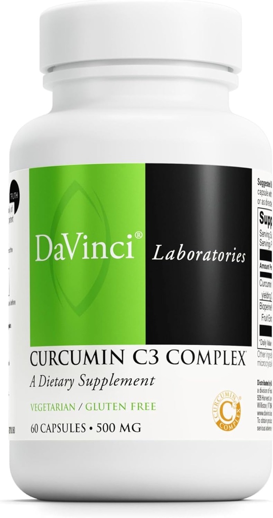 DAVINCI Labs Curcumin C3 Complex - prehransko dopolnilo za podporo Gallbladder funkcijo in zdravo jetra - s kurkuminoidi in ekstraktom sadja Bioperine - Gluten-free - 60 vegetarijanske kapsule