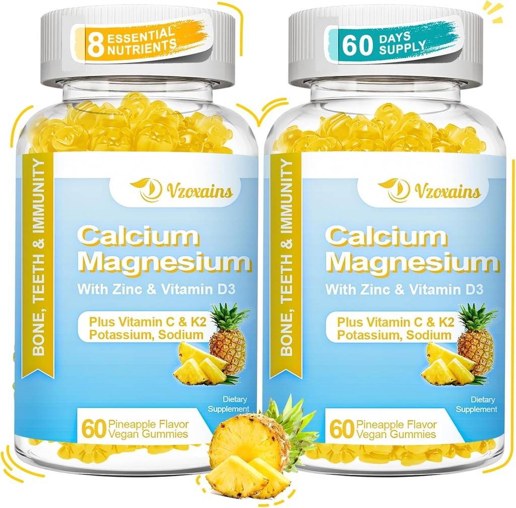 Visoka absorpcija Kalcijeve žvečilke, brez sladkorja Kalcijev Magnezij Gumiji z vitaminom D3 za moške in ženske, Ananasov okus 120 Cts