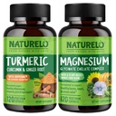 Naturelo Tumeric Curcumin, rastlinska podpora, magnezijev glicinat, 200 mg magnezija - brez glutena, brez GSO - 120 kapsul