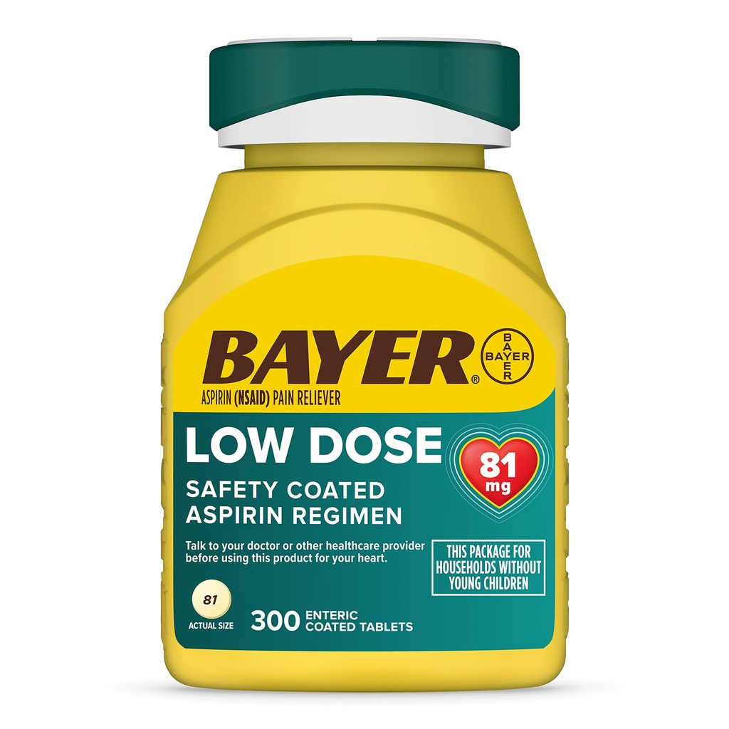 Bayer Aspirin Nizek odmerek 81 mg, Enterične tablete, zdravnik priporoča, Sekundarno preprečevanje kardiovaskularnih bolezni, 300 varnostnih tablet