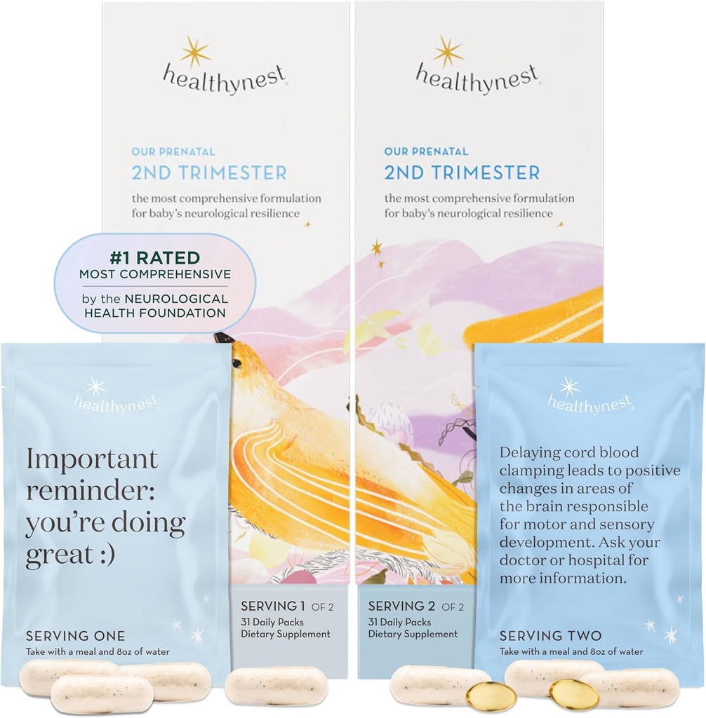 HealthyNest 2nd Trimester Prenatal Vitamin | Pregnancy Support for Fetal Brain Development with Methylfolate, Choline, DHA, Iron, Inositol | 31 Day Supply