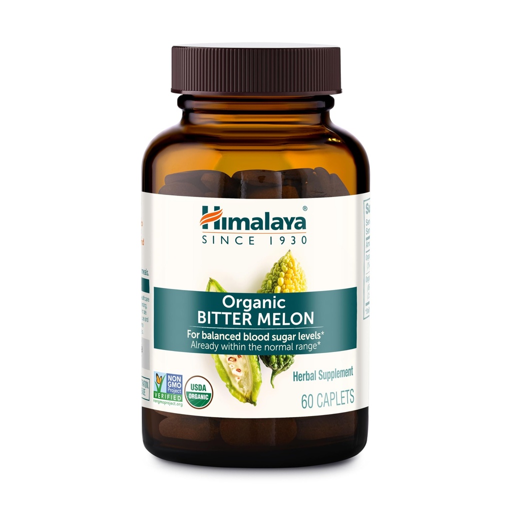 Himalaja Organic Bitter Melon - Herbal Glucose Presnova Podpora - USDA Organic, Non-GMO, Vegan, Gluten Free, Dodatek Free, 660 mg, 60 Kapleti