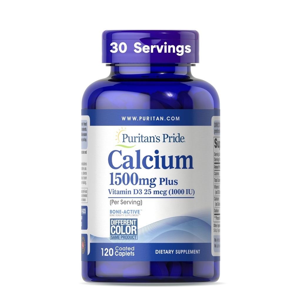 Puritan's Ponos absorbtivni kalcij 1500 mg Plus vitamin D3 25mcg 1000 i.e., prehranska dopolnila za moč kosti, srce, živec, mišice in imuno podporo, 120 prevlečenih kapsul