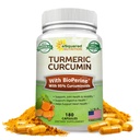 aSquared Nutrition Kurkumin 1300mg z BioPerine Black Pepper Extract - 180 Kapsule - s 95% kurkuminoidi, 100% Natural Tumer Root Powder dodatki, Pure & Joint Stiffness tablete