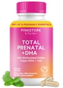Pink Stork skupaj vitamini z DHA, Folat, železo, holin in vitamin B12 - Preconception Nutrition - Prenatals za ženske, Nosečnost Essentials - Mint Essence, 60 Kapsule, 1 mesec dobave