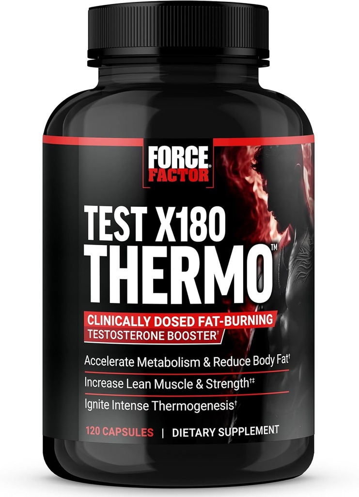 Test FORCE FACTOR X180 Termo Testosteron dopolnilo in Fat Burner za moške za pospešitev presnove, zmanjšanje telesne maščobe, izgradnjo lean mišice, in povečanje termogeneze, 120 kapsul