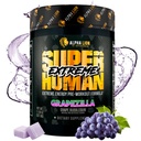 ALPHA LION Superhuman Extreme High Stim Pre Workout Powder, Beta Alanin, L-Taurin & 356mg Tri-Source Kofein za trajno energijo, dušikov oksid in citrulin za črpalko (21 Servinga, grozdna aroma)