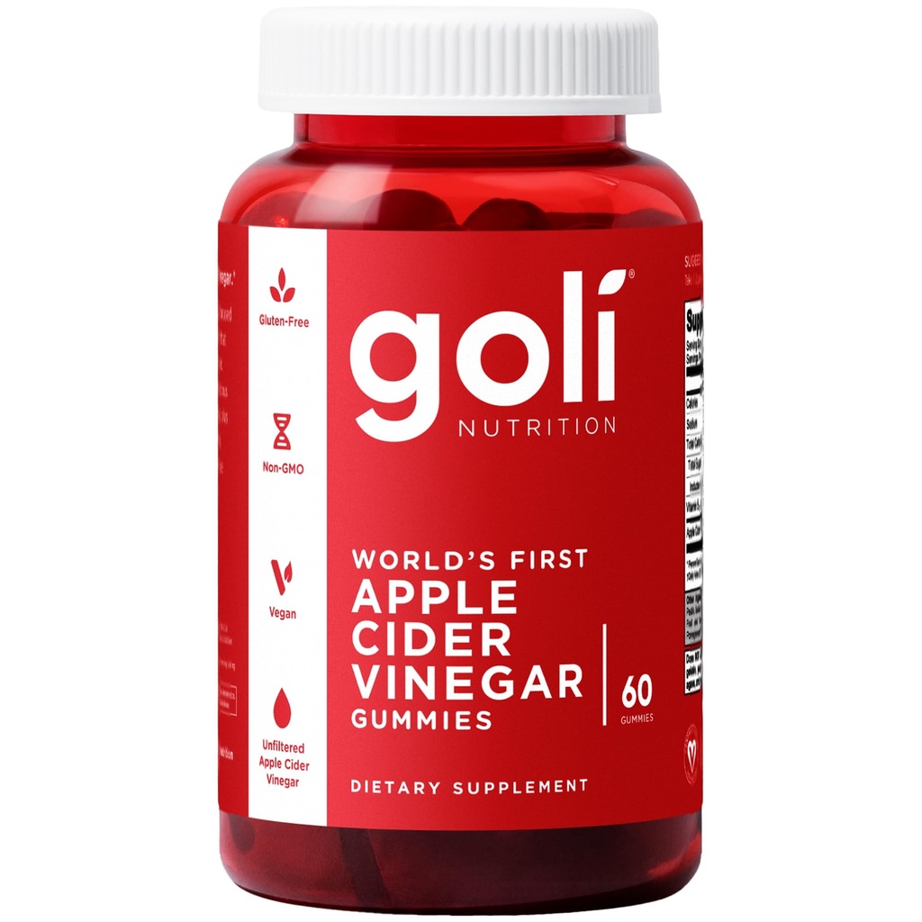 Goli Apple Cider Vinegar Gummy Vitamini - 60 Count - Vitamin B12, Želatina-free, Gluten-free, Vegan & Non-GMO