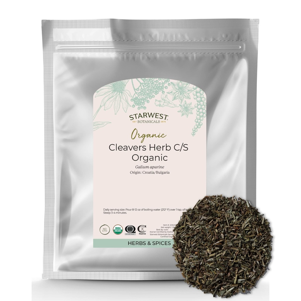 Starwest Botanicals Cleavers Herb Organic - Suho olupljeni list Herb za čaj, Tinkture, & Zeliščne mešanice, naravna wellness podpora za ženske & moške, cut & Sifted, Certified Kosher, Non-GMO - razsutem stanju 1 lb Bag