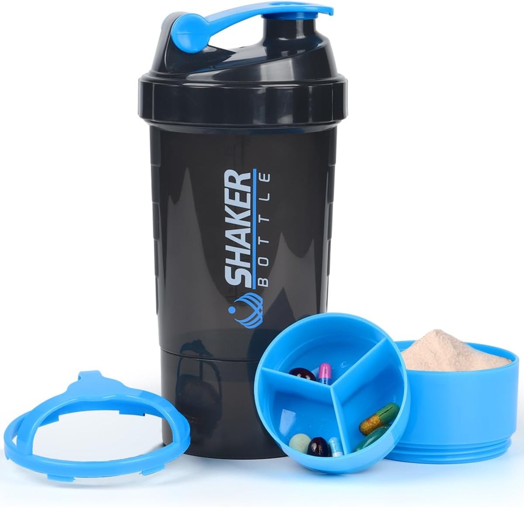 Steklenica za stresanje proteinov - steklenica za športne vode - neslip 3 plastenke twist Off 3oz skodelice s podajalnikom tablet - dokaz za drgnjenje steklenica mešalnik- proteini Powder 22 oz Pokal za stresanje s shranjevanjem
