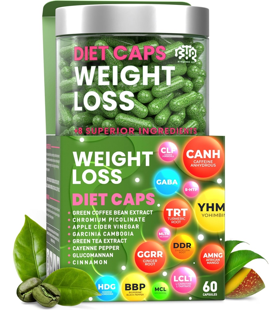 Hujšanje Diet Kapsule, naravni apetit Supresiv, Day & Night Fat Burner za ženske in moške z jabolčnim moštom, izvleček zelene kave fižol, Presnovni obnovitveni dodatek - 60 tablet