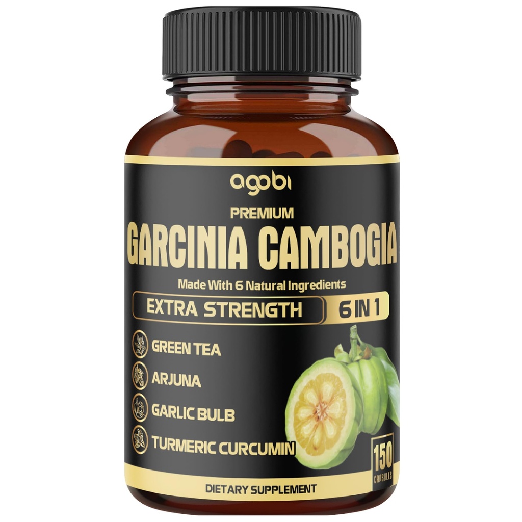 Premium Garcinia Cambogia Kapsule z zelenim čajem, Arjuna, Česen, Kurkuma, Črna paprika - Body Health & Immune Support - 1 Pack 150 Caps za 5 mesecev