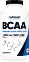 Nutricost BCAA 1000 mg, 500 kapsul (250 serv), 2:1:1 razvejane verige aminokislin (500 mg L-levcin, 250 mg L-izolevcin in L-valin)