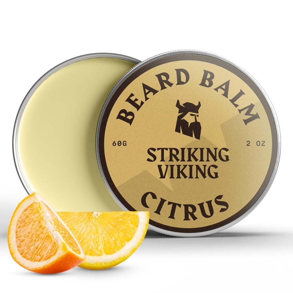 Krepka vikinška brada Balzam za moške - Leave in Beard balzam - Styling balzam izdelan z naravno pridobljenega Brada masla, argan & Jojoba olja (2 Ounce (Pack of 1), Citrus)