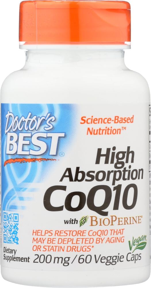 Zdravnikova najboljša visoka absorpcija CoQ10 Zelenjavne kapsule, 200 mg, 60 Število