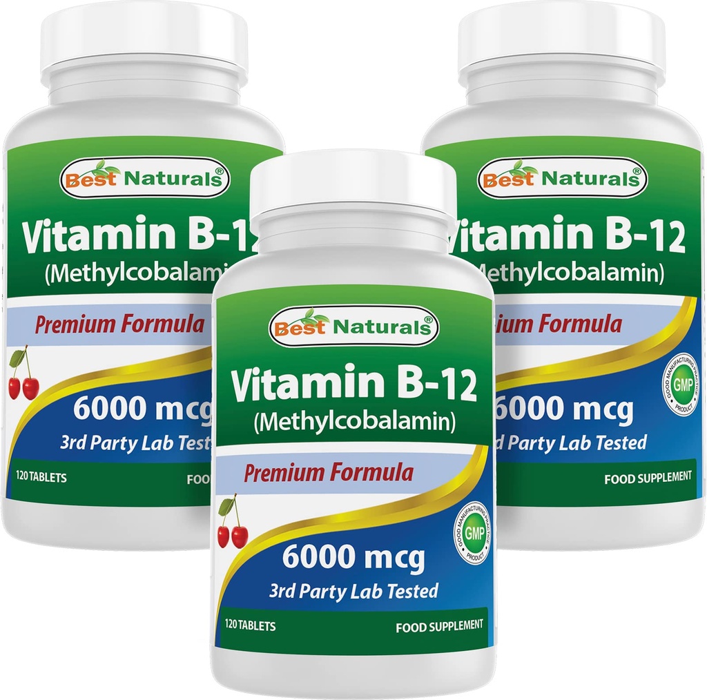 Best Natural Vitamin B-12 kot metilkobalamin (metil B12), 6000 mcg 120 Podjezične tablete (120 število 3)