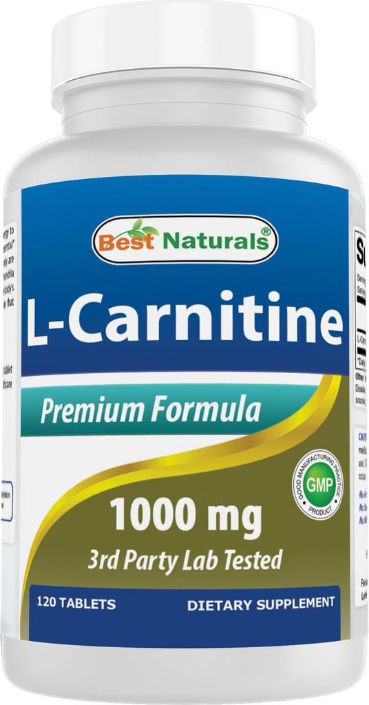 Best Naturals L-Carnitine Fumarate 1000mg per Tablet - 120 Count - Boosts Cellular Energy