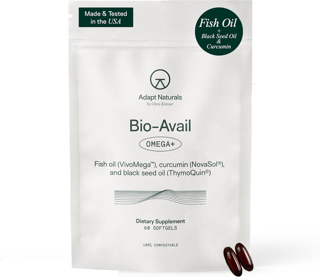 Adapt Naturals Omega 3 ribje olje dodatek z biorazpoložljivo kurkumin & črno seme, 1500mg ribje olje EPA DHA Omega 3 Maščobne kisline za podporo sklepov, mišice in srce 