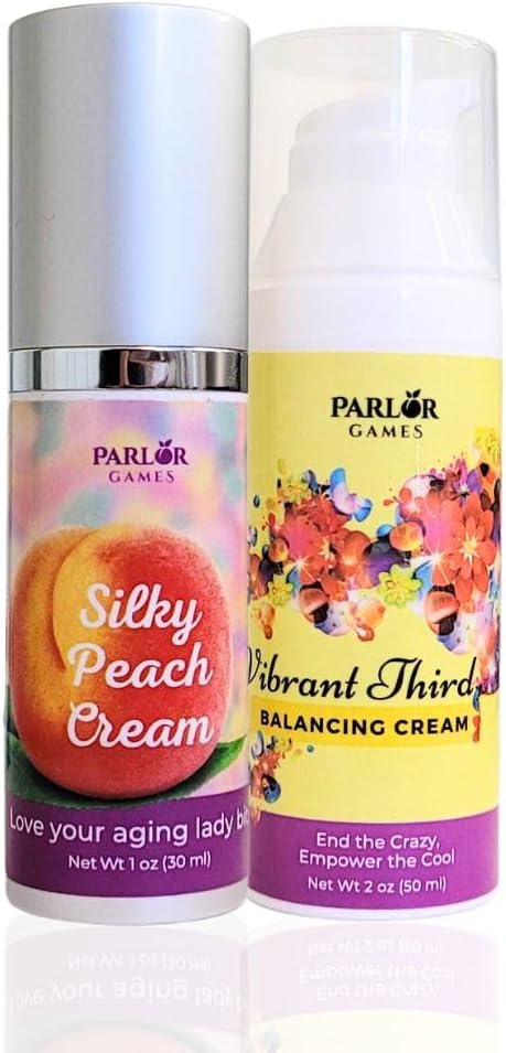 Menopause Rebalans Bundle: Silky Peach Estriol Cream & Vibrant Tretji progesteron krema za ženske. Bioidentični estrogen in progesteron za vroče bliskavice, suhost vagine, težave s spanjem in mozgani Meglica
