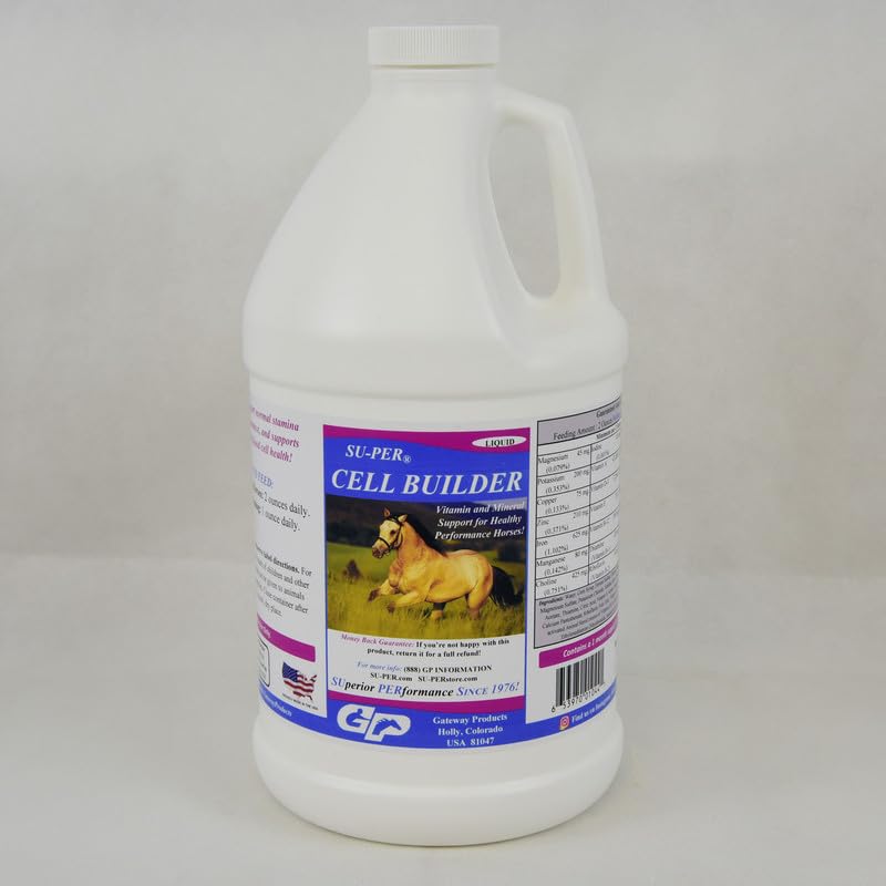 SU-PER Cell Builder Horse Supplement - Visokoželezni Vitamin Mineral Equine Blood Builder Tekoči za zmogljivost konje - 1/2 Galon