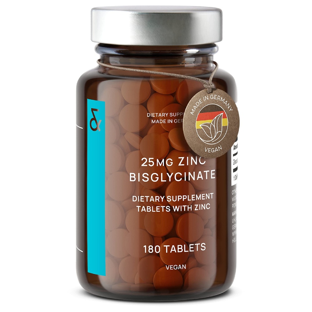 CLAV® cinkov biglicinat 25mg - 180 tablet (6 mesecev dobave) - Naravni kelirani cink dodatek - Veganski cinkov glicinat za podporo imunskemu in kožnemu