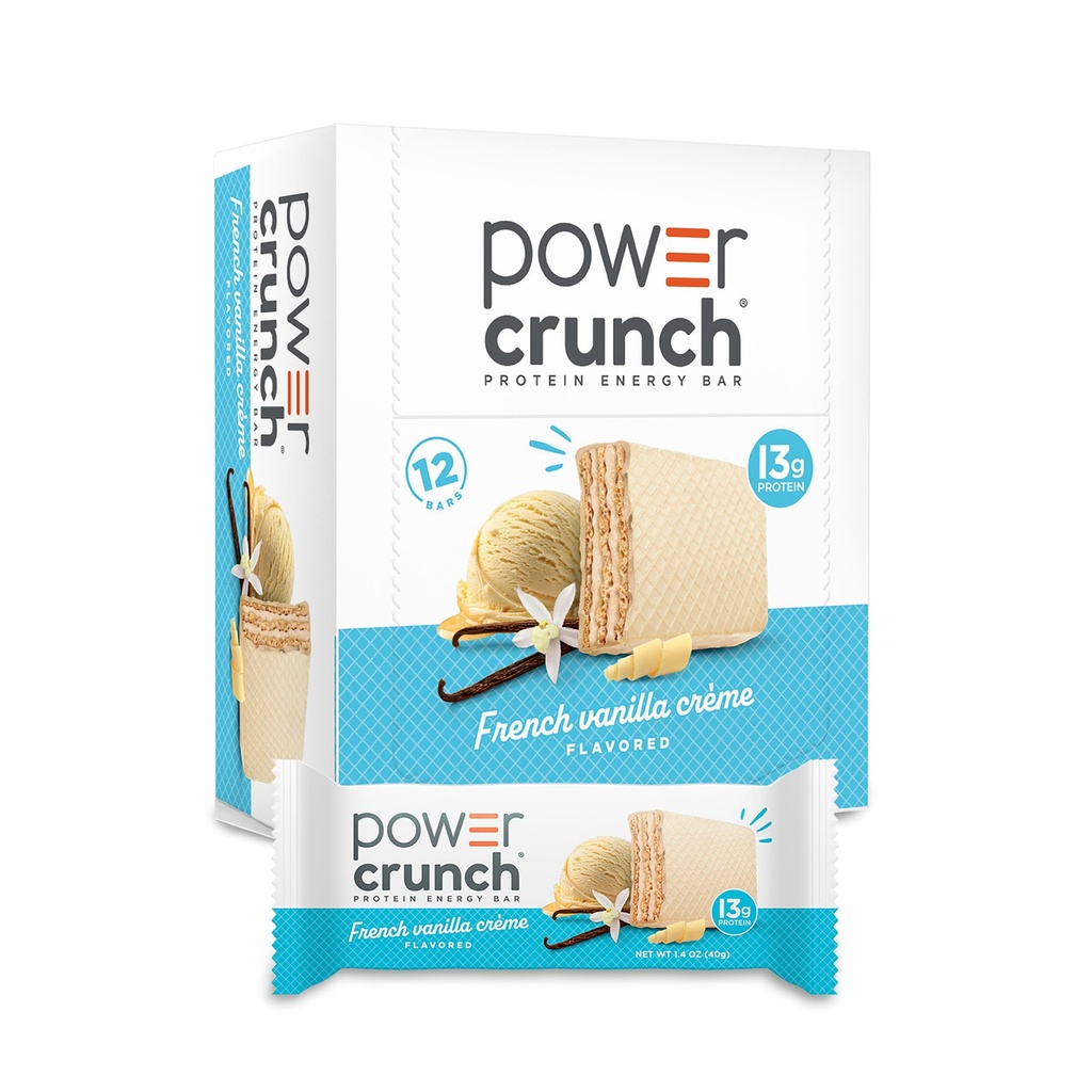 Power Crunch Protein Wafer Bars, Prigrizki z visoko vsebnostjo beljakovin z okusom, Francoska Vanilla Creme, 1.4 Ounce (12 Count)