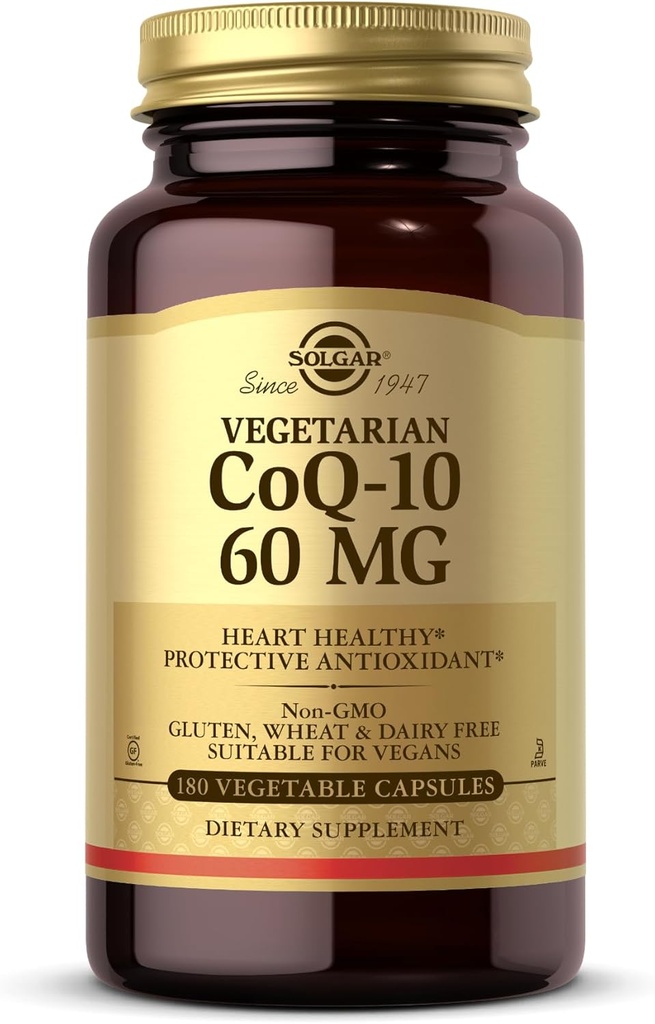 Solgar Vegetarian CoQ-10 60 mg - 180 Zelenjavne kapsule - zaščitni antioksidant - ne-GMO, Vegan, Gluten Free, Dairy Free, Kosher - 180 Sluge