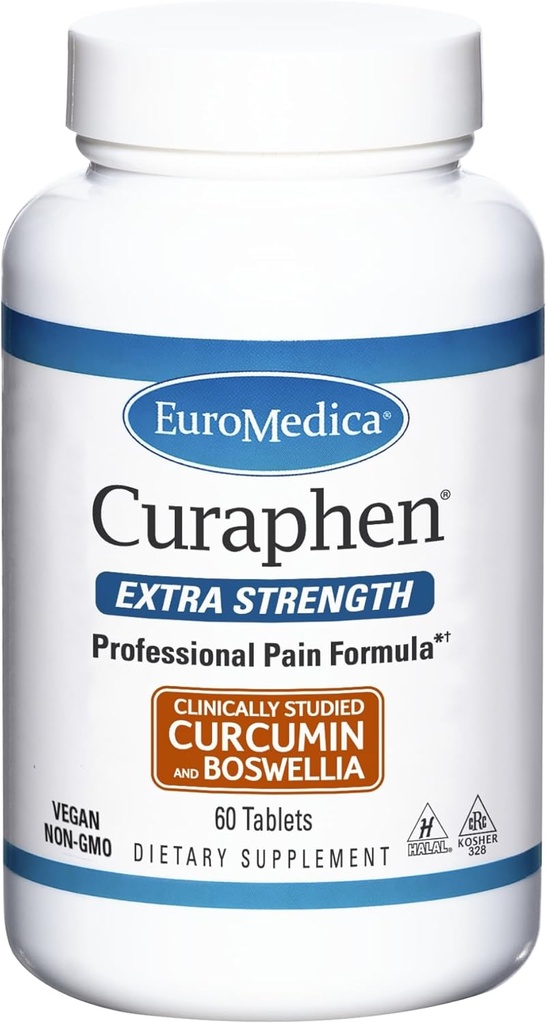 EuroMedica Curafen Dodatna moč - 60 tablet - Profesionalna Formula - Potent Curcumin & Boswellia z DLPA & Nattokinase - Zelo Absorbljiva - 60 Služabnikov