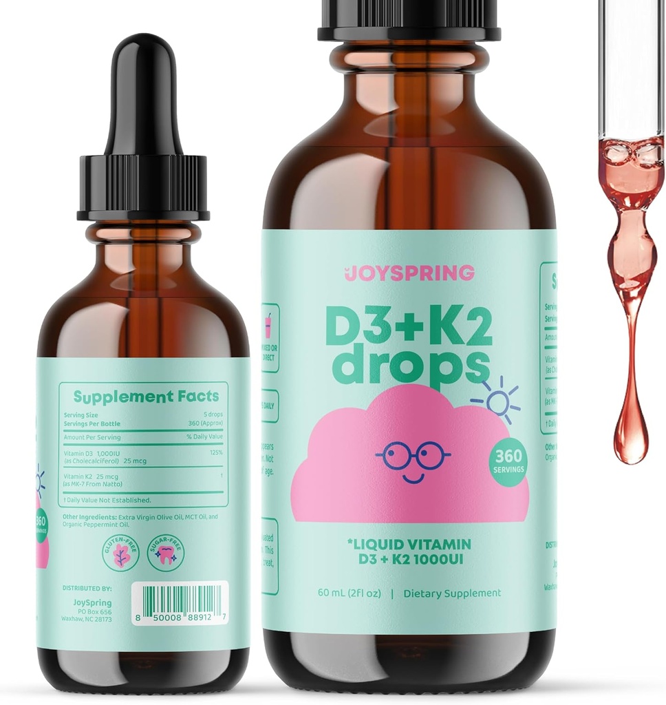 JoySpring vitamin D Kapljice za malčke za podporo rasti, kosti, in imunskega zdravja, otroci cink dopolnila - Starejše jagode z cinka tekočine in dnevno kompleks B vitamini z vitaminom B2, B6, B12 in B5