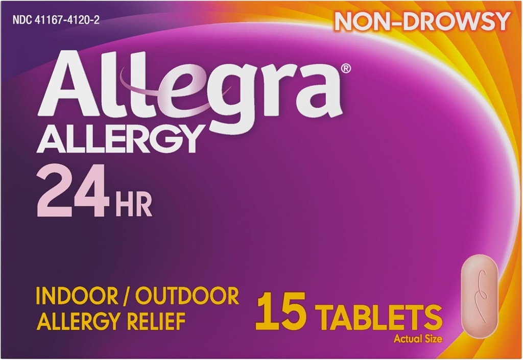 Allegra Adult 24HR Nezavezujoči antihistaminik, 15 tablet, hitro delujoča alergija Simptom Relief, 180 mg