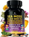 Kapsule Sea Moss – 17-v-1 Mešanica s črnim oljem Ashwagandha Bladderwrack Burdock Root Turmeric Vitamin D3 K2 C za dnevno wellness – Multimineralni dodatek za moške in ženske – 120 Count
