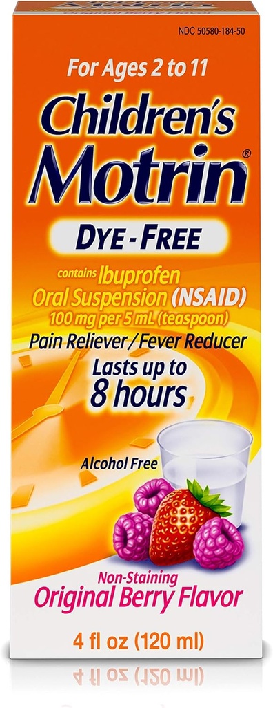 Motrin Otroška peroralna suspenzija brez barvila, Ibuprofen, Reduciralec vročine, Berry, 4 Fl.Oz