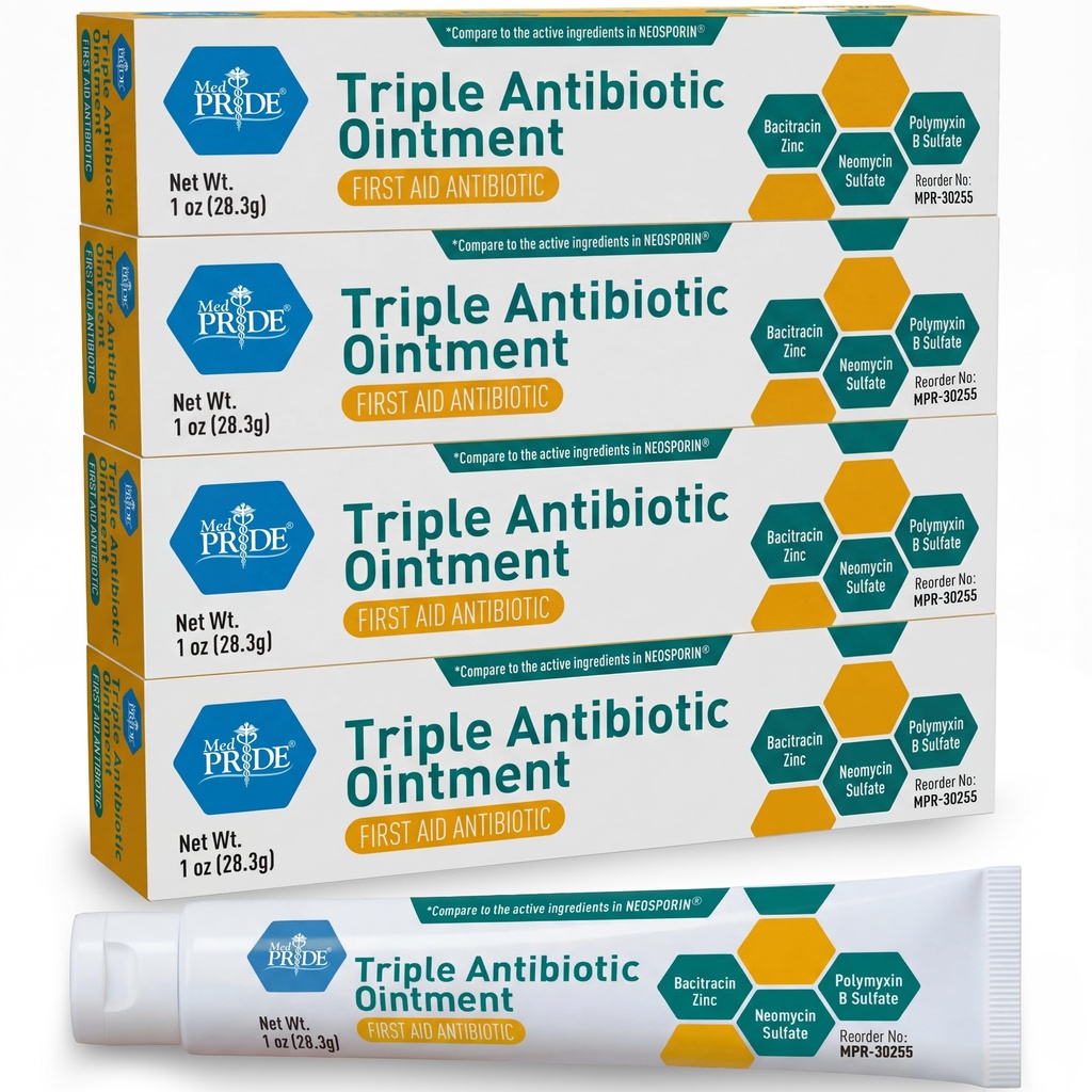 MED Ponos Trojni antibiotični Pride Mazilo Tube 1 Oz 4-Pack, Prva pomoč za manjše rane, Škarje, Abrazioni, z cinkom, Neomicin, Polimiksin