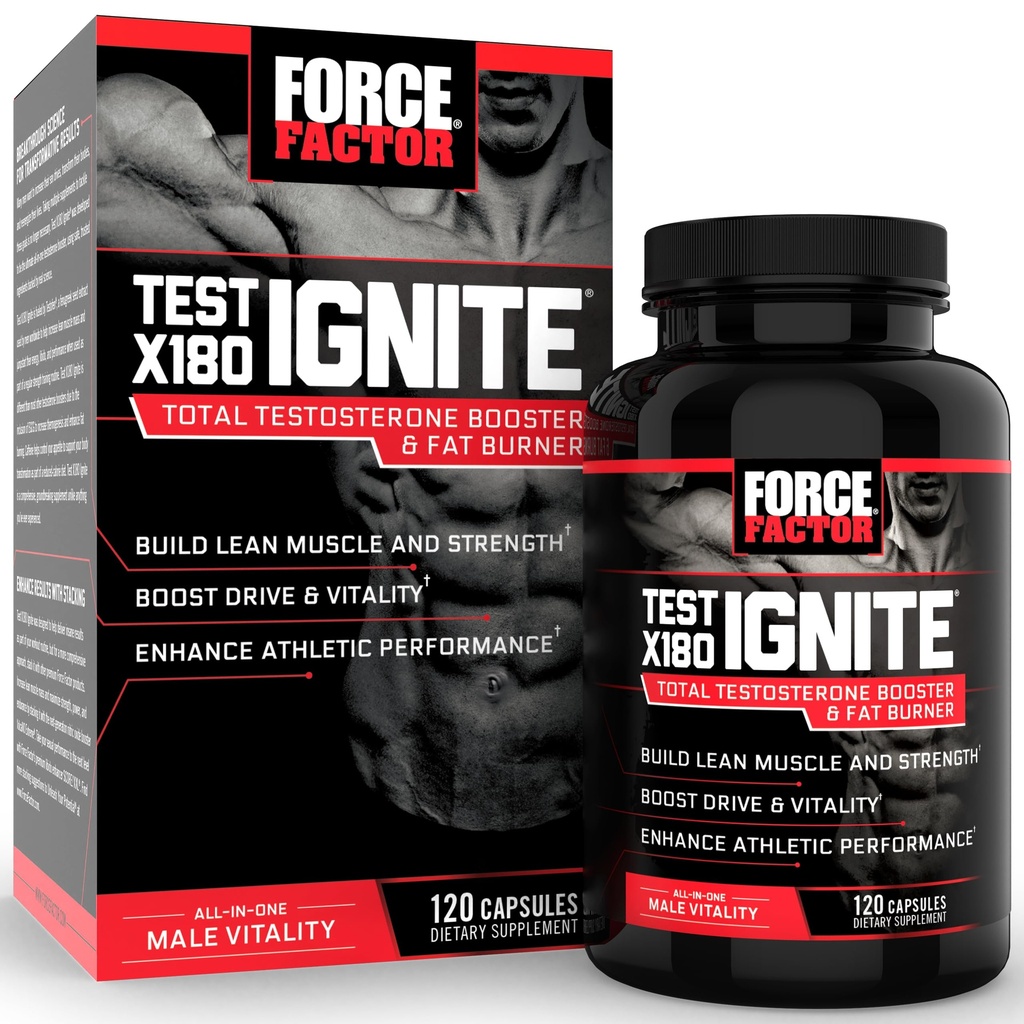 Sila Factor Test X180 Vžig skupni testosteron Booster za moške s Fenugreek semena in izvleček zelenega čaja za izgradnjo Lean mišice, Boost energije in izboljšanje zmogljivosti, 120 Count