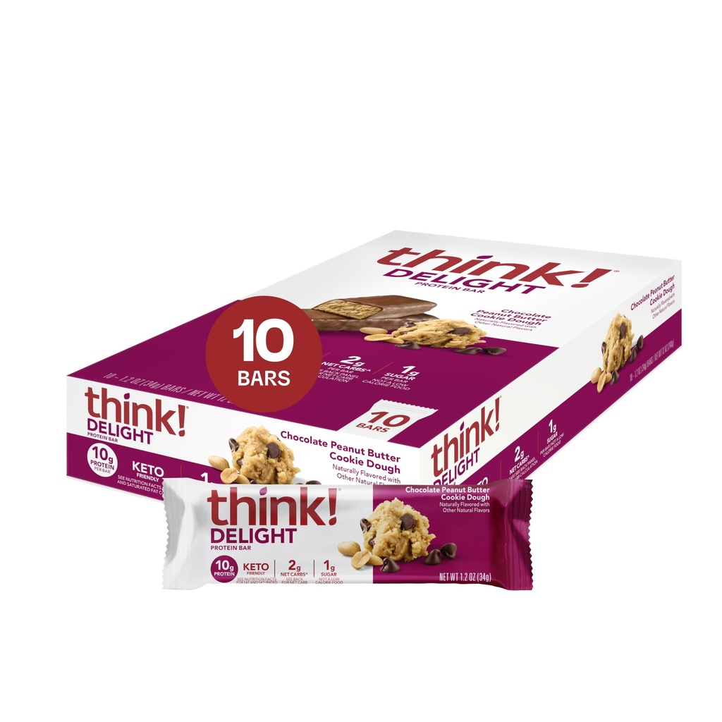 Misli! Veselje, Keto Protein Bars, Zdrava nizka karb, Gluten prost prigrizek - Čokoladno arašidovo maslo piškotek Dough, 10 Count (Packaging May Vary)